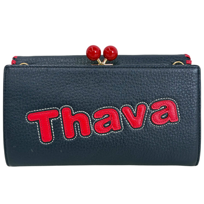 Samantha Thavasa レザー がま口ショルダーバッグ ネイビー×レッド サマンサタバサ 【101064708006】