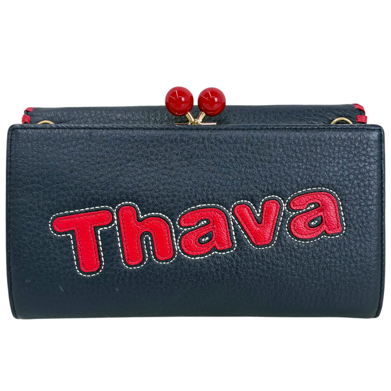 Samantha Thavasa レザー がま口ショルダーバッグ ネイビー×レッド サマンサタバサ 【101064708006】