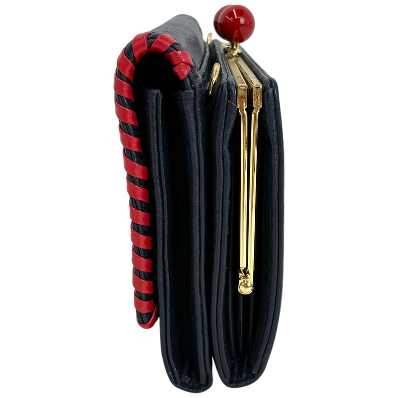 Samantha Thavasa レザー がま口ショルダーバッグ ネイビー×レッド サマンサタバサ 【101064708006】