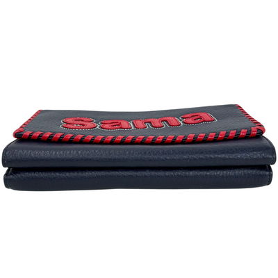 Samantha Thavasa レザー がま口ショルダーバッグ ネイビー×レッド サマンサタバサ 【101064708006】