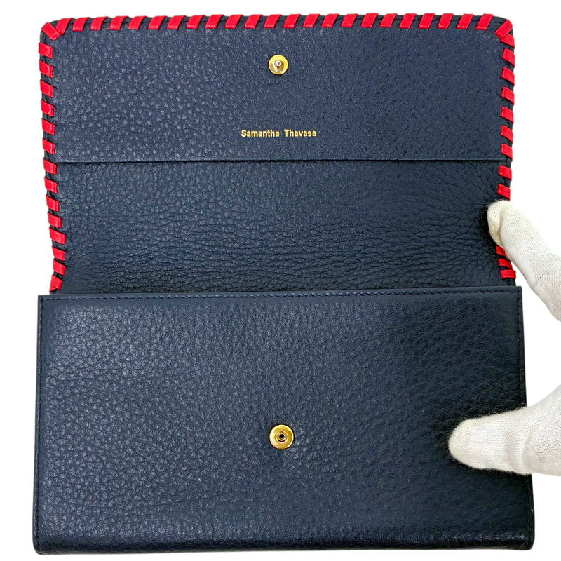 Samantha Thavasa レザー がま口ショルダーバッグ ネイビー×レッド サマンサタバサ 【101064708006】