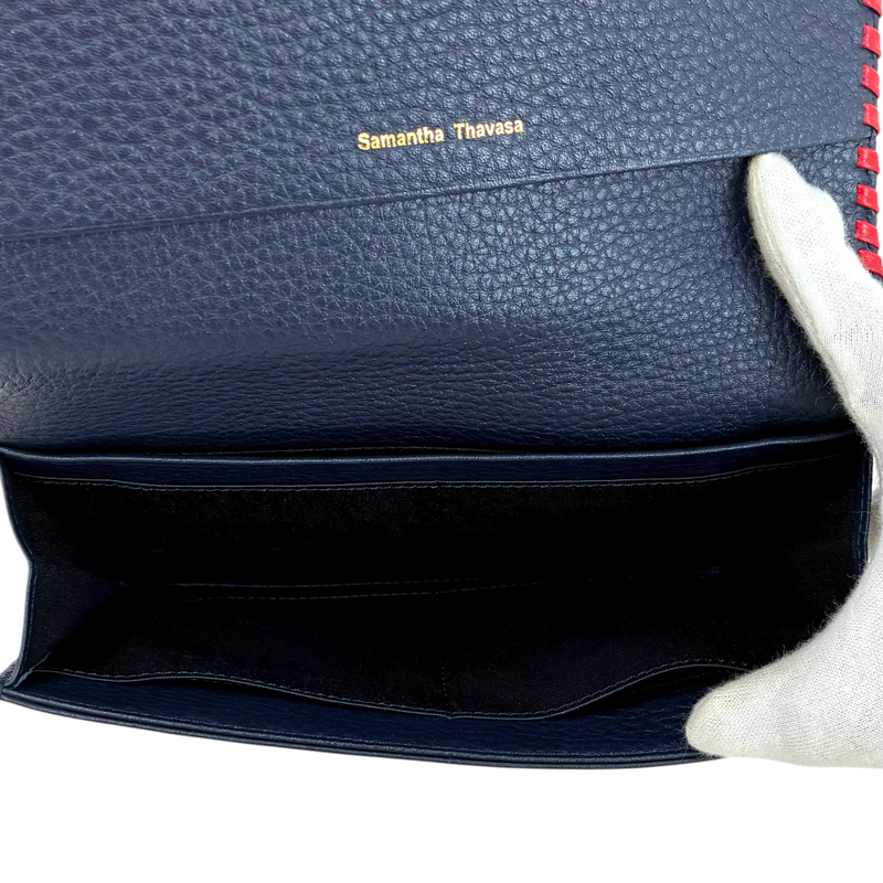 Samantha Thavasa レザー がま口ショルダーバッグ ネイビー×レッド サマンサタバサ 【101064708006】