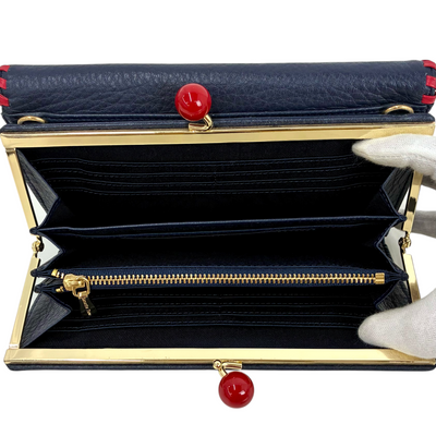 Samantha Thavasa レザー がま口ショルダーバッグ ネイビー×レッド サマンサタバサ 【101064708006】