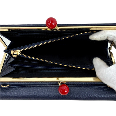 Samantha Thavasa レザー がま口ショルダーバッグ ネイビー×レッド サマンサタバサ 【101064708006】