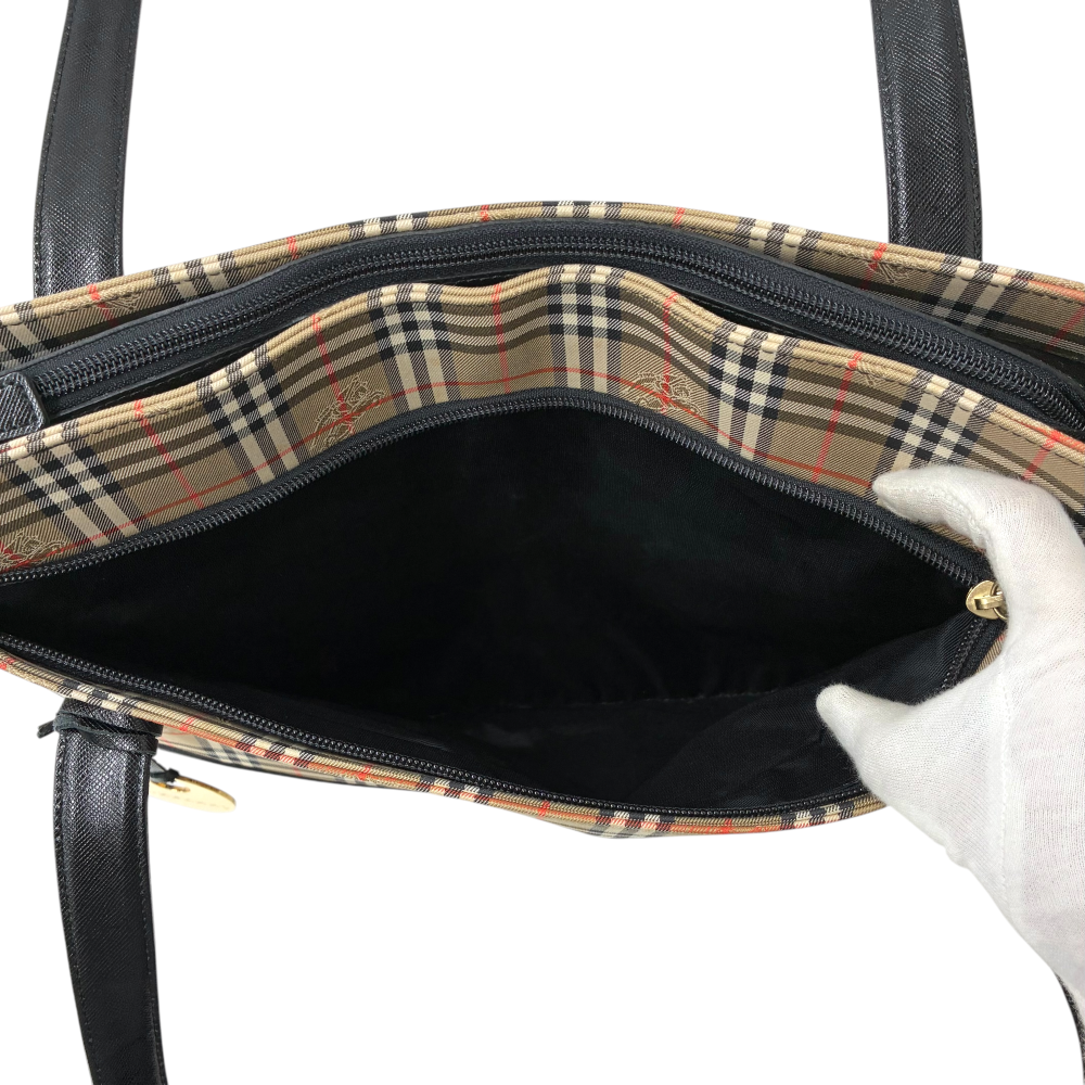 バーバリートート BURBERRY ノバチェック トートバッグ ベージュ×ブラック バーバリー