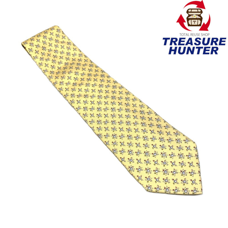 Salvatore Ferragamo ネクタイ　クオンタム（量子力学）柄　シルク100% イエロー　フェラガモ　未使用訳あり品 【102019610001】