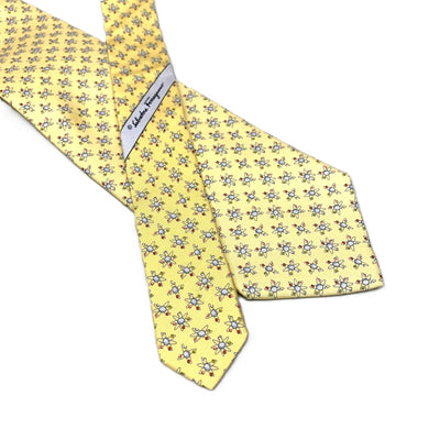 Salvatore Ferragamo ネクタイ　クオンタム（量子力学）柄　シルク100% イエロー　フェラガモ　未使用訳あり品 【102019610001】