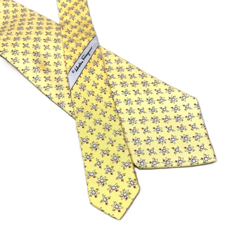 Salvatore Ferragamo ネクタイ　クオンタム（量子力学）柄　シルク100% イエロー　フェラガモ　未使用訳あり品 【102019610001】