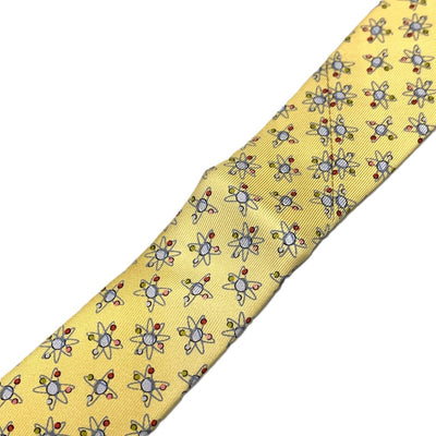 Salvatore Ferragamo ネクタイ　クオンタム（量子力学）柄　シルク100% イエロー　フェラガモ　未使用訳あり品 【102019610001】