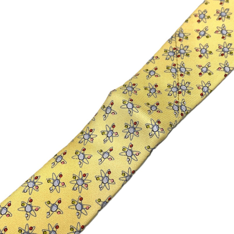 Salvatore Ferragamo ネクタイ　クオンタム（量子力学）柄　シルク100% イエロー　フェラガモ　未使用訳あり品 【102019610001】