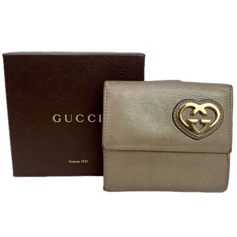 GUCCI レザー ラブリーハート 二つ折り財布 245727 ゴールド Wホック グッチ 【102037421005】