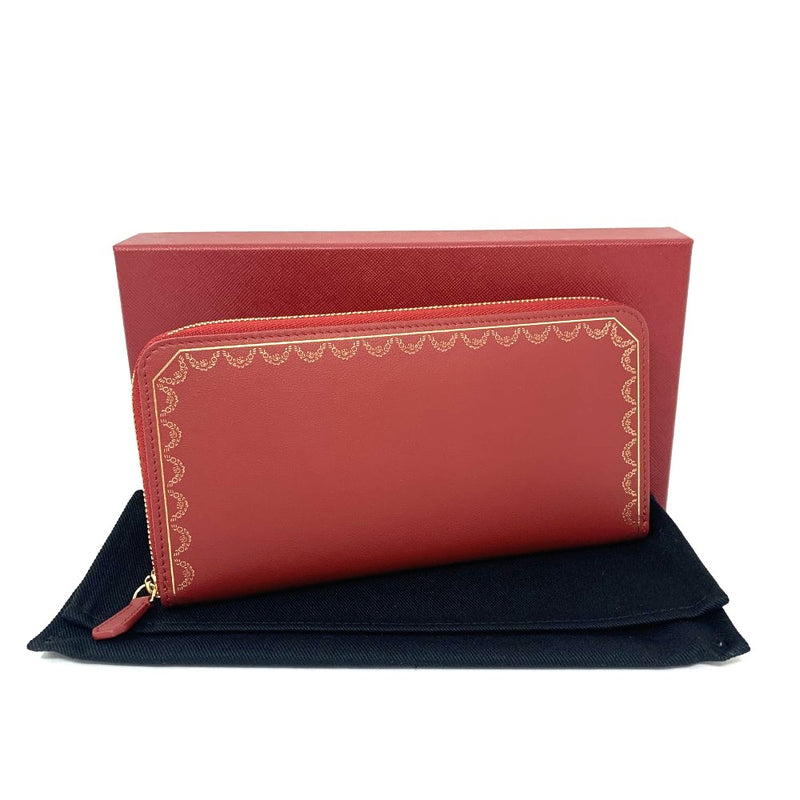 Cartier(カルティエ) ガーランド ドゥ カルティエ ラウンドファスナー長財布 カーフスキン レッド×ゴールド レディース 【102039915003】