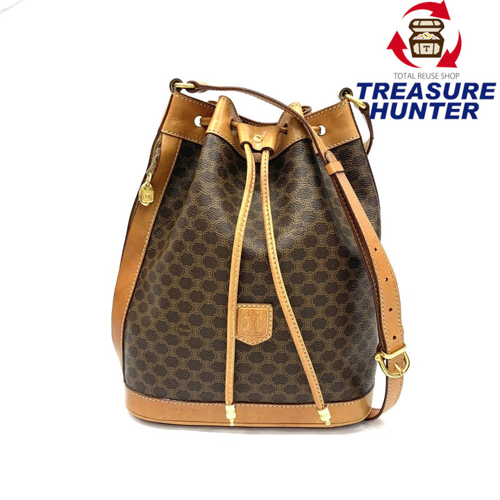 CELINE マカダム柄 巾着 ショルダーバッグ トリオンフ レザー ベージュ CELINE(セリーヌ) マカダム柄 巾着ショルダーバッグ PVC×レザー
