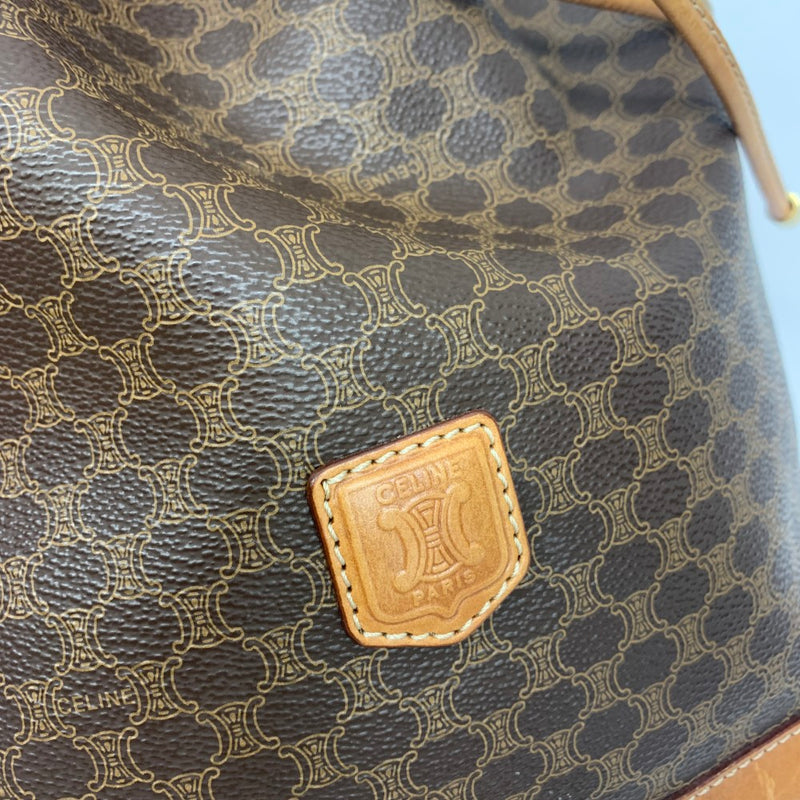 CELINE(セリーヌ) マカダム柄 巾着ショルダーバッグ PVC×レザー ブラウン レディース 【102042287003】