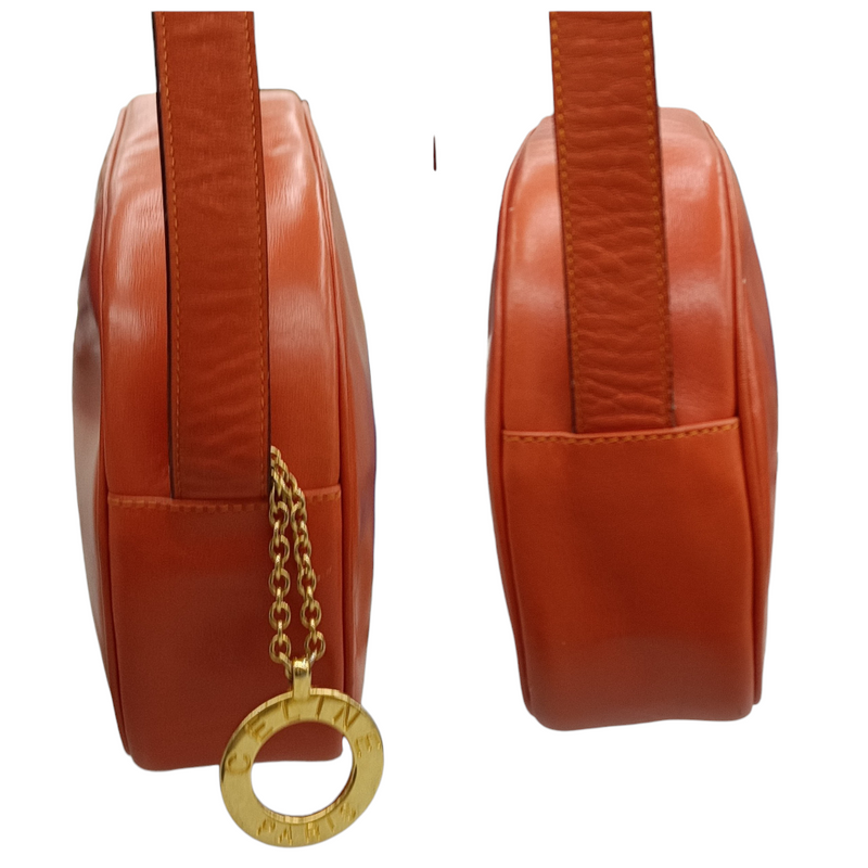 中古 CELINE レザーショルダーバッグ 楕円 オレンジ レディース