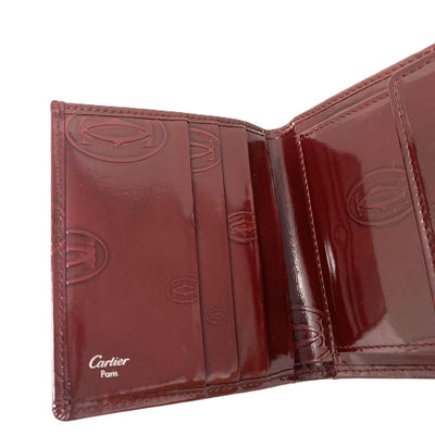 Cartier（カルティエ） ハッピーバースデー 三つ折り財布 レザー ボルドー バーガンディ スナップボタン開閉 レディース 【102049516001】