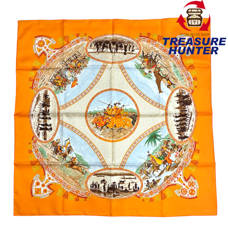 HERMES カレ90 シルクスカーフ CAVALIERS PEULIS サイズ約88×88m エルメス 【102050699007】