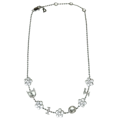 Dior フラワーモチーフ ビジューネックレス シルバー ディオール 【102052224007】