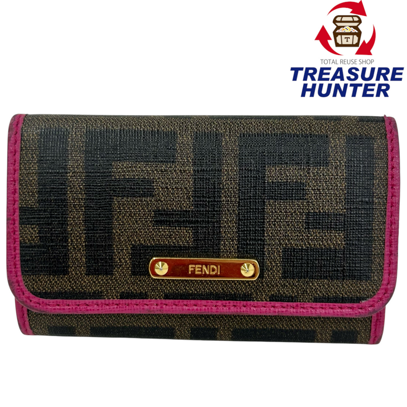 FENDI ズッカ 6連キーケース ブラウン×ピンク フェンディ 【102052356007】