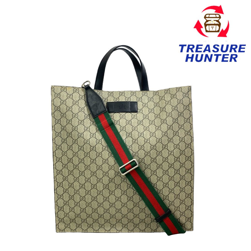 GUCCI(グッチ) GGスプリーム 2wayトートバッグ 456217・493025 ベージュ×ブラック PVC×レザー バッグ 【102052781001】