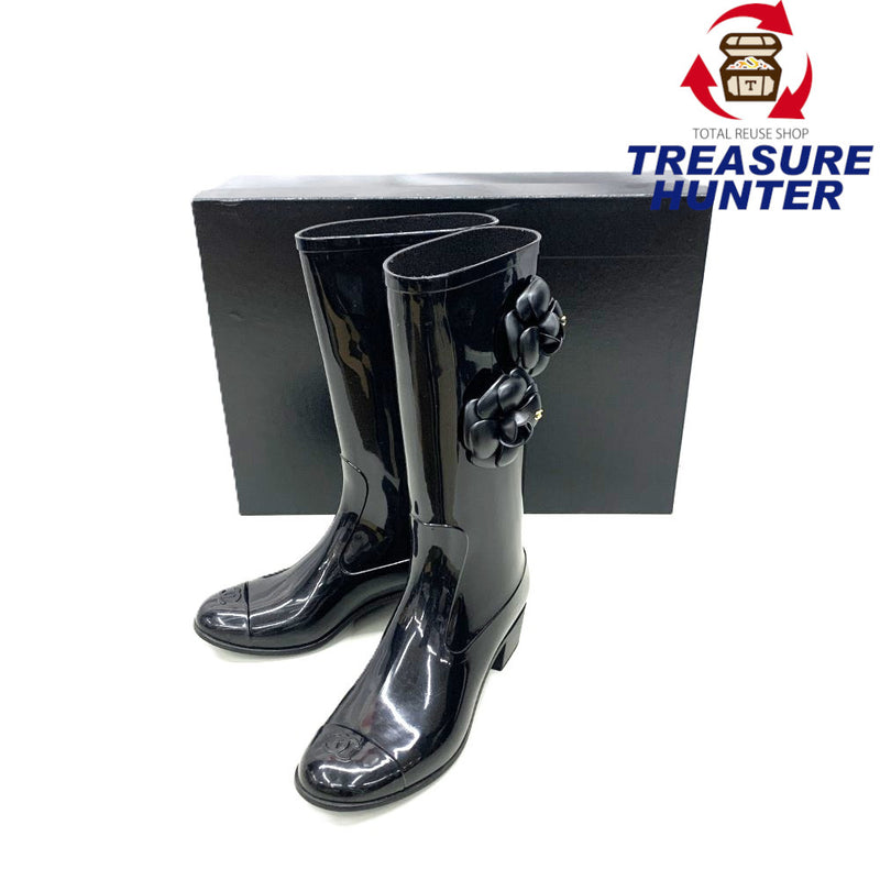 CHANEL(シャネル)　カメリア　ココマーク　レインブーツ　サイズ37　約24cm　ラバー　ブラック 【102057536001】