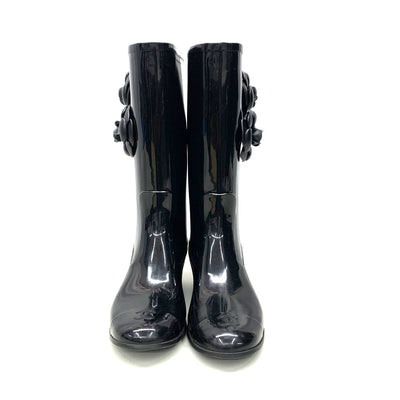 CHANEL(シャネル)　カメリア　ココマーク　レインブーツ　サイズ37　約24cm　ラバー　ブラック 【102057536001】