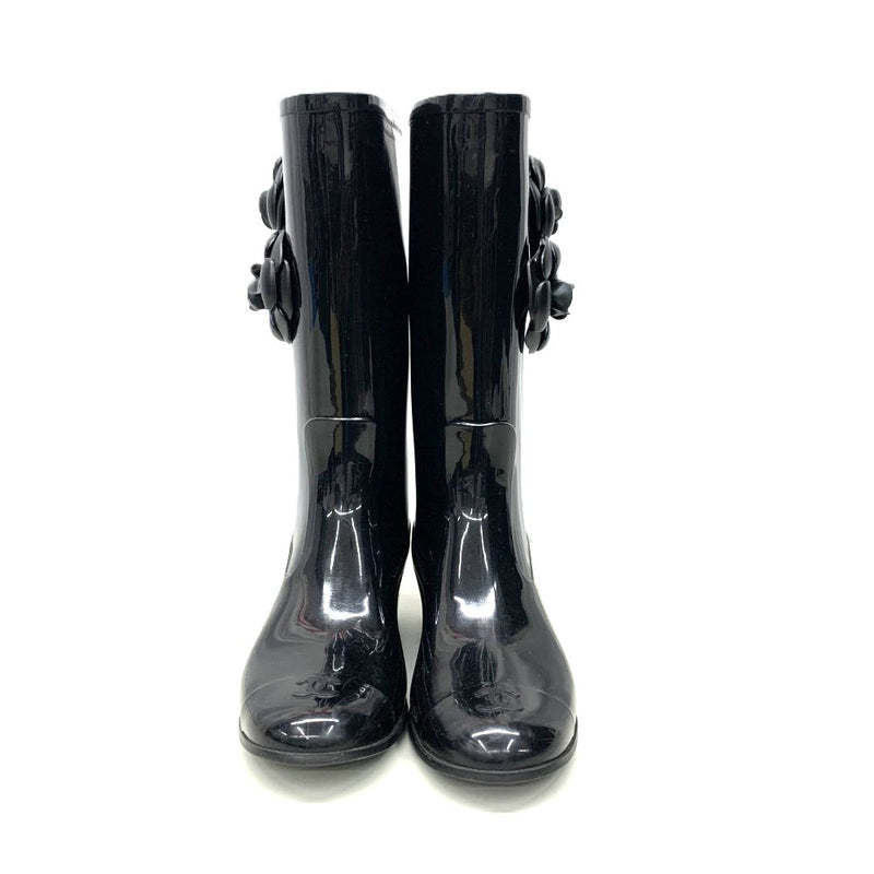 CHANEL(シャネル)　カメリア　ココマーク　レインブーツ　サイズ37　約24cm　ラバー　ブラック 【102057536001】