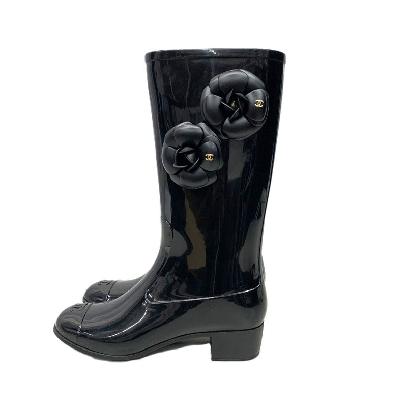 CHANEL(シャネル)　カメリア　ココマーク　レインブーツ　サイズ37　約24cm　ラバー　ブラック 【102057536001】