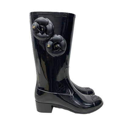 CHANEL(シャネル)　カメリア　ココマーク　レインブーツ　サイズ37　約24cm　ラバー　ブラック 【102057536001】