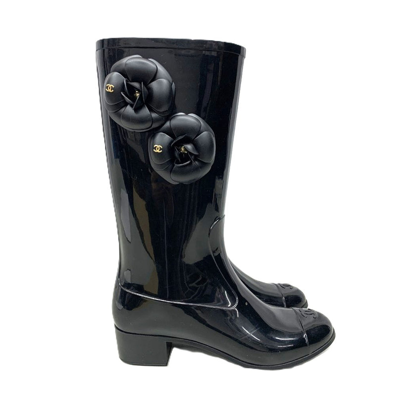 CHANEL(シャネル)　カメリア　ココマーク　レインブーツ　サイズ37　約24cm　ラバー　ブラック 【102057536001】