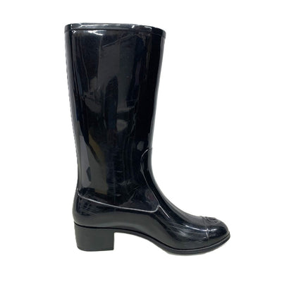 CHANEL(シャネル)　カメリア　ココマーク　レインブーツ　サイズ37　約24cm　ラバー　ブラック 【102057536001】
