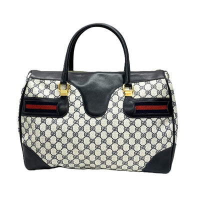GUCCI(グッチ)　オールドグッチ　2wayボストンバッグ　ネイビー系　 PVC×レザー　ファスナー開閉式　メンズ　レディース 【102057984003】