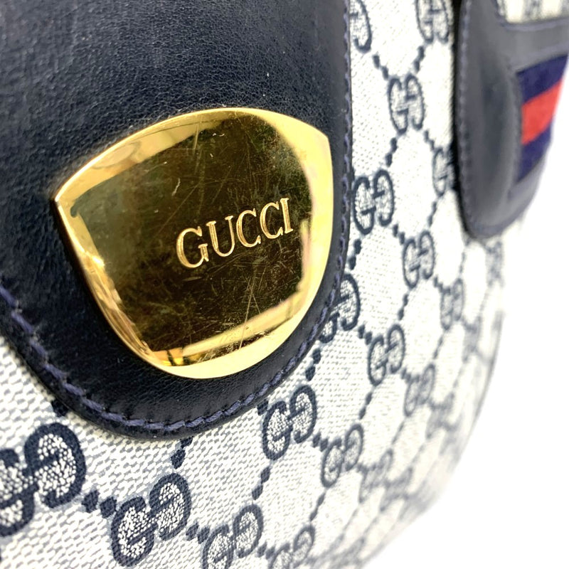 GUCCI(グッチ)　オールドグッチ　2wayボストンバッグ　ネイビー系　 PVC×レザー　ファスナー開閉式　メンズ　レディース 【102057984003】
