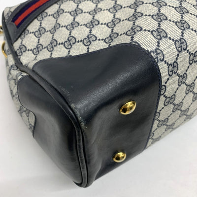 GUCCI(グッチ)　オールドグッチ　2wayボストンバッグ　ネイビー系　 PVC×レザー　ファスナー開閉式　メンズ　レディース 【102057984003】