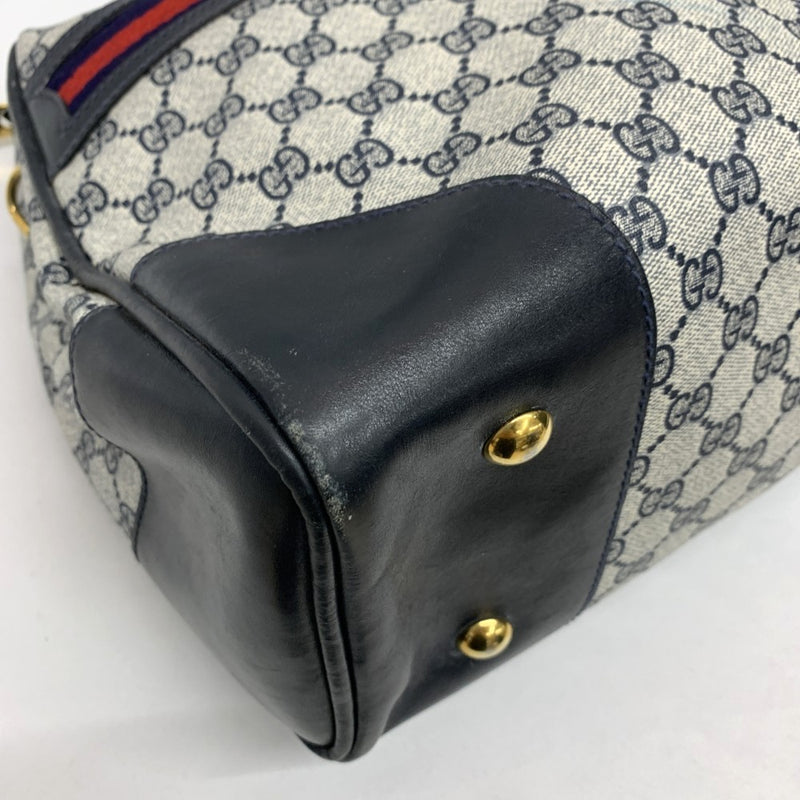 GUCCI(グッチ)　オールドグッチ　2wayボストンバッグ　ネイビー系　 PVC×レザー　ファスナー開閉式　メンズ　レディース 【102057984003】