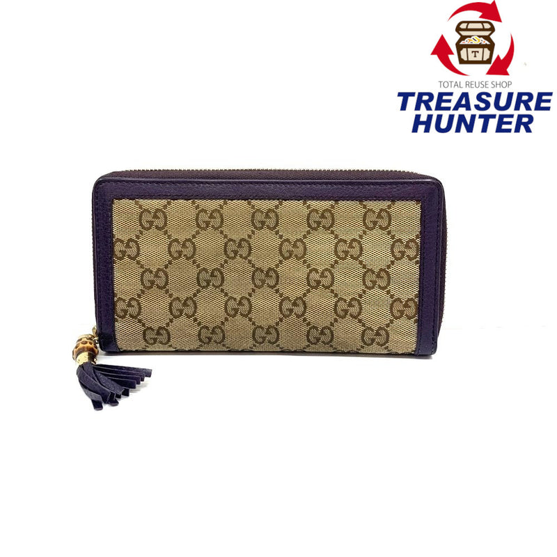 GUCCI(グッチ) GGキャンバス ラウンドファスナー長財布 307984 キャンバス×レザー ベージュ×パープル 【102062756003】