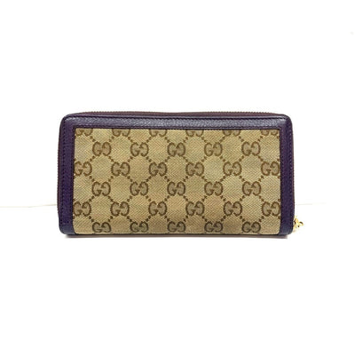 GUCCI(グッチ) GGキャンバス ラウンドファスナー長財布 307984 キャンバス×レザー ベージュ×パープル 【102062756003】