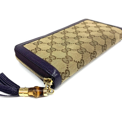 GUCCI(グッチ) GGキャンバス ラウンドファスナー長財布 307984 キャンバス×レザー ベージュ×パープル 【102062756003】