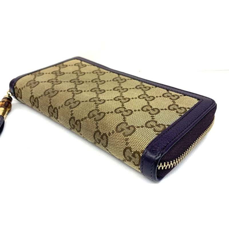 GUCCI(グッチ) GGキャンバス ラウンドファスナー長財布 307984 キャンバス×レザー ベージュ×パープル 【102062756003】
