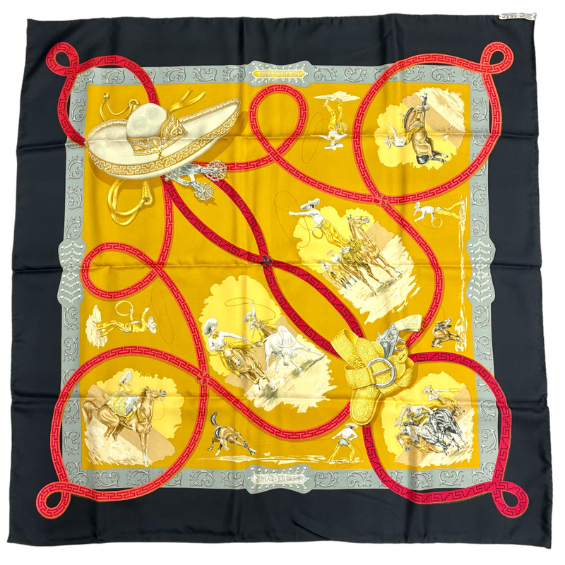 HERMES カレ90 シルクスカーフ  CHARREADA サイズ約88×88cm ブラック×ゴールド エルメス 【102058212007】
