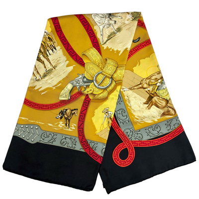 HERMES カレ90 シルクスカーフ  CHARREADA サイズ約88×88cm ブラック×ゴールド エルメス 【102058212007】