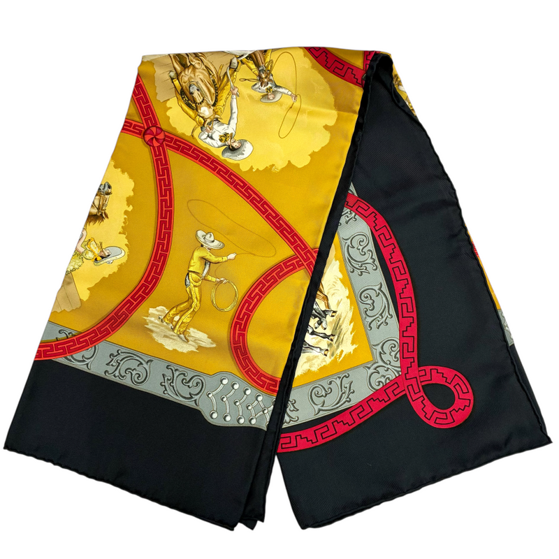 HERMES カレ90 シルクスカーフ  CHARREADA サイズ約88×88cm ブラック×ゴールド エルメス 【102058212007】