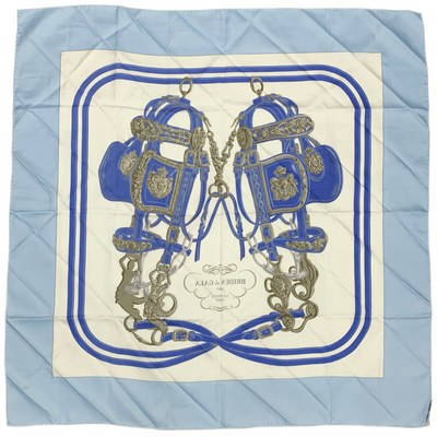 HERMES カレ90 シルクスカーフ BRIDGE de GALA ブルー×ホワイト 約88×88cm 式典用の馬勒 エルメス 【102058388007】