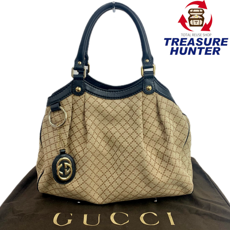 GUCCI ディアマンテ スーキー ハンドバッグ 211944 ベージュ×ブラック グッチ 【102058554002】