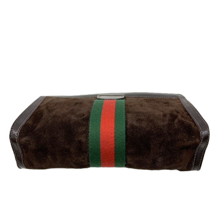 グッチ クラッチバッグ シェリーライン ブラウン スエード レザー ゴールド GUCCI(グッチ) オールドグッチ シェリーライン クラッチバッグ