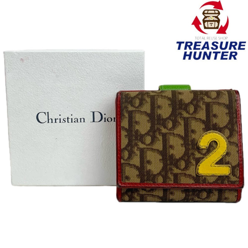 Christian Dior トロッター 二つ折り財布 01LU 0034 ブラウン×レッド クリスチャン ディオール 【102058852009】