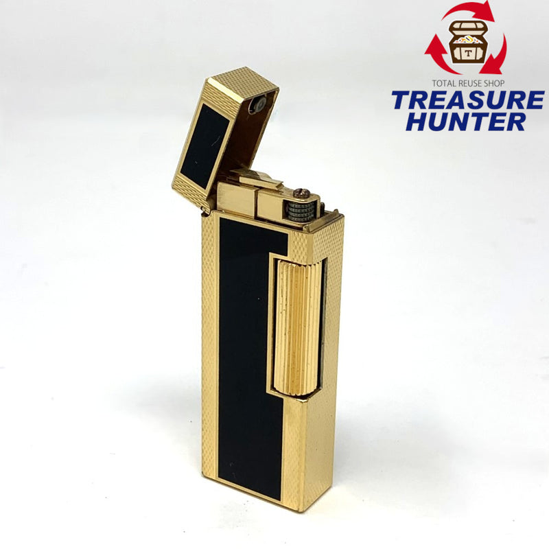 dunhill(ダンヒル)　ローラー式ガスライター　バーレイパターン　ブラック×ゴールド　ゴールドメッキ×ラッカー 【102058891001】