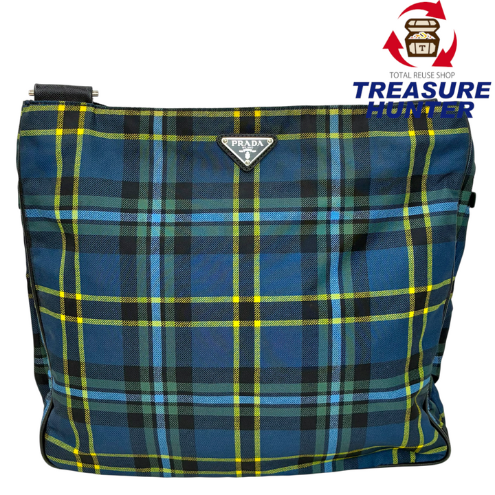 PRADA ナイロン チェックショルダーバッグ VA0220 ネイビー プラダ