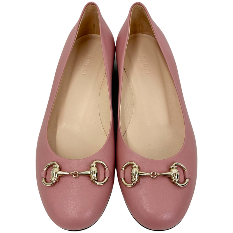 GUCCI ホースビット レザー フラットシューズ 466700 サイズ37(約24cm相当) ピンク グッチ 【102058927007】