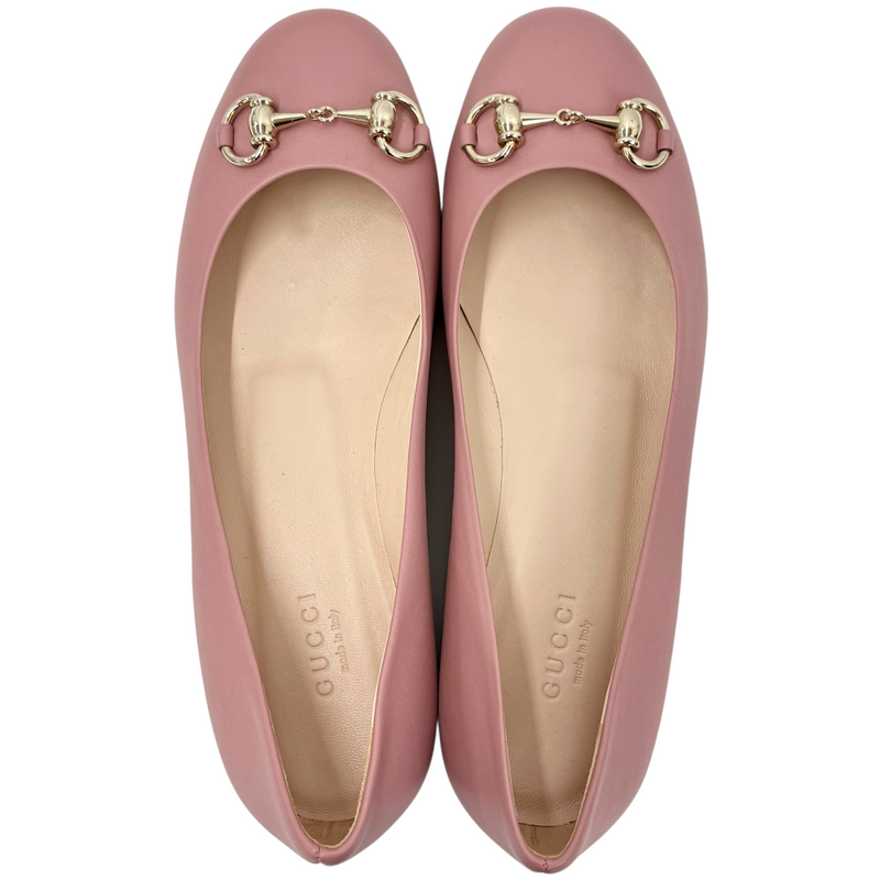 GUCCI ホースビット レザー フラットシューズ 466700 サイズ37(約24cm相当) ピンク グッチ 【102058927007】